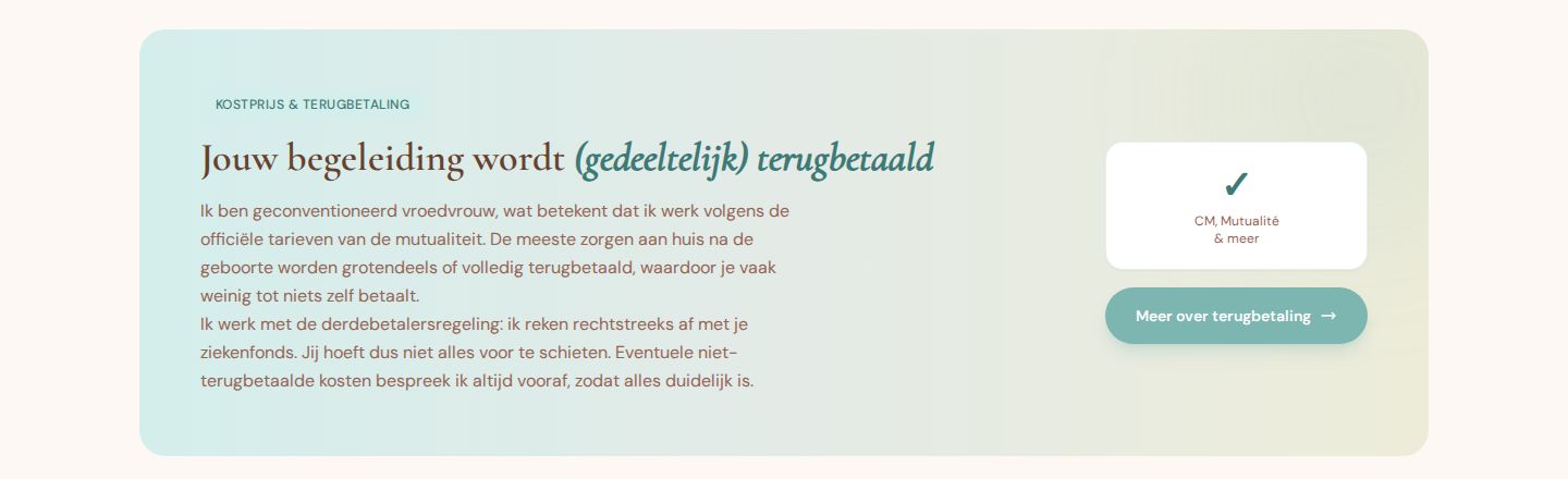 A block in soft mint: your care is (partly) reimbursed, with a short explanation and a button to read more about reimbursement.