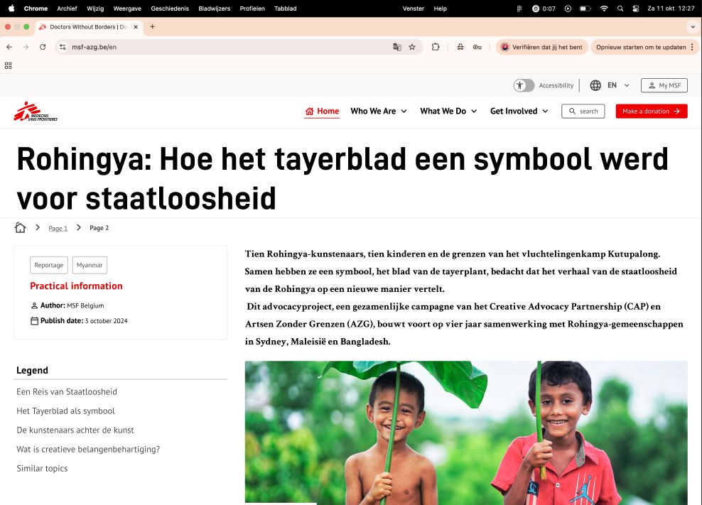 Article page template for a reportage: a headline, a short summary, an image with caption and a list of practical information on the side.